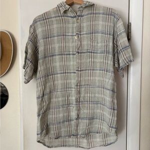 Casual Short-Sleeve Plaid Shirt - Light Green